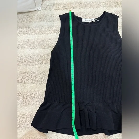 Diane Von Furstenberg blouse tank top ruffles ribbed sweater knit sleeveless - Picture 7 of 8